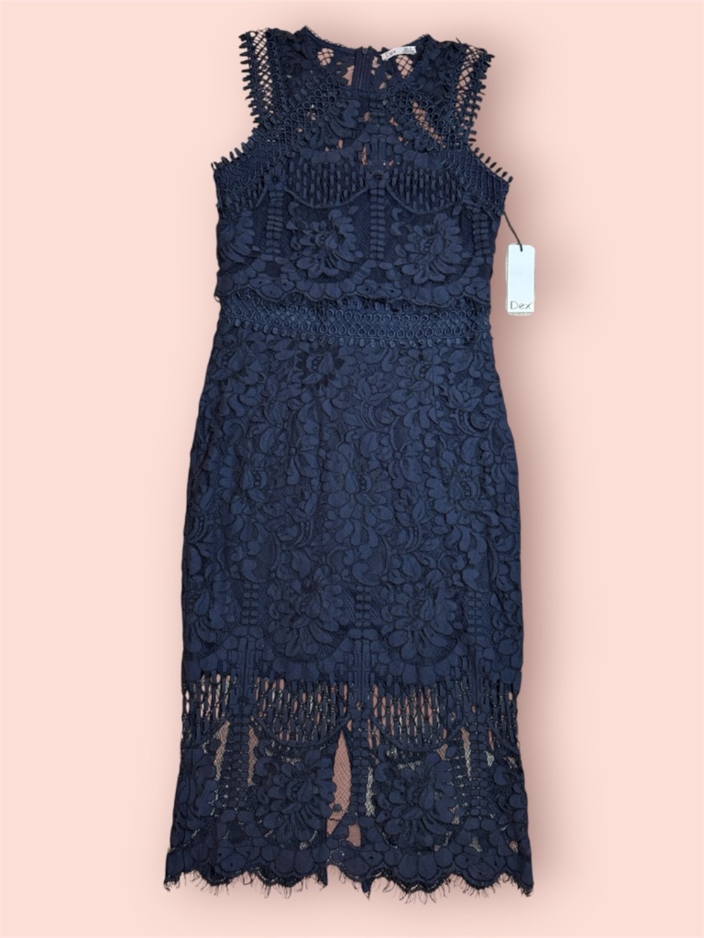 NWT Dex Navy Floral Crochet Lace Midi Dress sz M